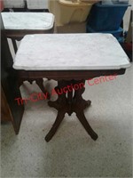 Wood end table with marble top, top is