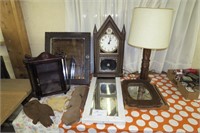 Lot, 24" H. Glenlivet clock, mirrors, medicine