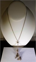 Sterling silver bead & tassel drop lariat necklace