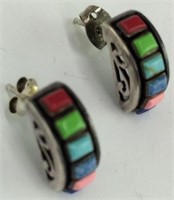 Pair Of Sterling Silver & Multi Color Earrings