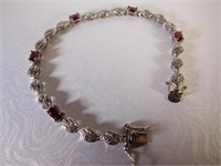SS Link Bracelet w/ Synth Ruby Accents
