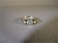 Sterling Silver 3 Stone Colorless stone Ring