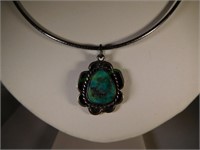 HMD Navajo Indian turquoise pendant w/ SS Necklace
