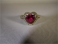 SS synthetic Ruby & White Sapphire Ring