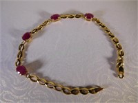 10kt Yellow Gold Link Bracelet w/ mix cut Rubies