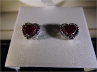 SS synthetic ruby and white sapphire earring