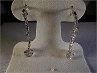 Sterling silver Diamond accented link drop Earring