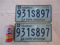 Lot de 2 plaques du Québec 1977