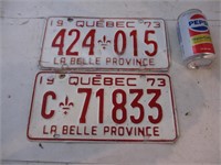 Lot de 2 plaques du Québec 1973