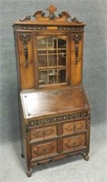 Carved Drop Front Secretary with 3 Drawers