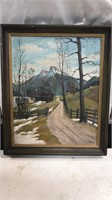 Vintage mountain scene painting