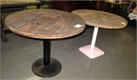 Lot, 2 barrel top tables with metal pedestal