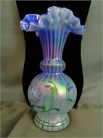 Fenton Large Blue Ruffled Vase