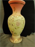 Fenton Pink Green Satin Vase