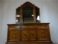 French Provincial Triple Dresser with Mirror