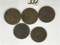 Lot of 5 large cents         (g 22)