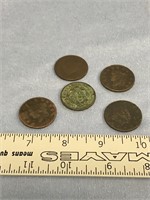 Lot of 5 large US cents         (g 22)