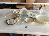 Misc. pyrex casserole dishes and plates