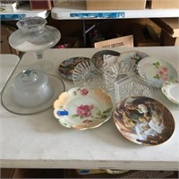 Crystal Vase, Cheese Tray, Misc. Plates
