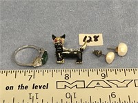 Lot of pair of freshwater pearl earrings, cat pin,