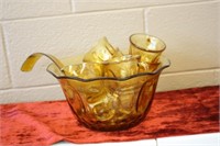 Amber Glass Punch Bowl Set