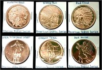 (6) .999 Pure Copper American Indian Series Coins