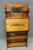 Oak Drop Front Secretary with Beveled Mirror and