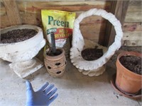 concrete basket & planter -new bag of weed killer