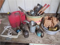 6 oil cans-trimmers-brackets-barn items-etc
