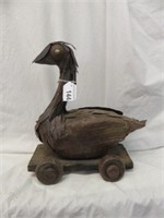 ANTIQUE METAL AND WOOD SWAN PULL TOY