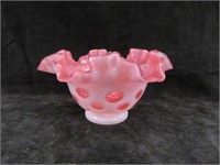 FLUTED CRANBERRY COIN SPOT BOWL 4"T X 6.5"W