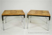 Chrome and Burled Wood End Tables