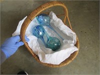 basket -3 glass aqua globes plant watering balls