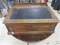 ANTIQUE AMERICAN OAK SPOOL CABINET WITH LIFT