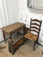 Lot with an old, wicker seated dining room chair,