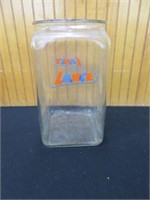 VINTAGE "LANCE" GLASS JAR (NO LID) 13"T X 9"W