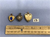 Lot of 3, heart shaped locket/pendants, one is ste