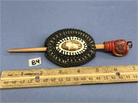 Unique stick pin barrette with black and white bal
