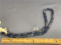 Blue cylinder shaped Russian trade bead necklace A