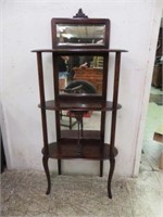 PETITE ANTIQUE CARVED MAHOGANY ETAGERE WITH