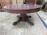 ANTIQUE CARVED MAHOGANY CLAW FOOTED DINING