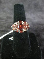 STERLING SILVER AND RED GARNET RING SZ 6.5
