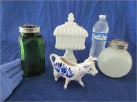 white glass covered compote -holland cow creamer