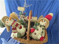 basket with 2 snowman & reindeer