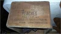 PEACHES CRATE BOX FULL OF OLD KNOBS AND HINGES /