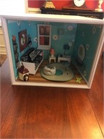 AMERICAN GIRL MINIS TEAL ROOM  WITH SOFA AND DOG