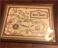 WEST INDIES FRAMED PRINT MAP -- 20 X 25