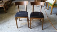 2 WOODEN LEG -- BLACK LEATHER SEAT CHAIRS