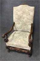 Large Upholstered Carved Wood Chair