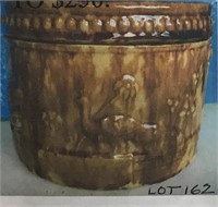 YELLOWARE JAR WITH LID WITH A PEACOCK